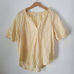 ANA A New Approach Yellow Cotton Peasant Blouse Womens Small Ruffle Neck Cottage